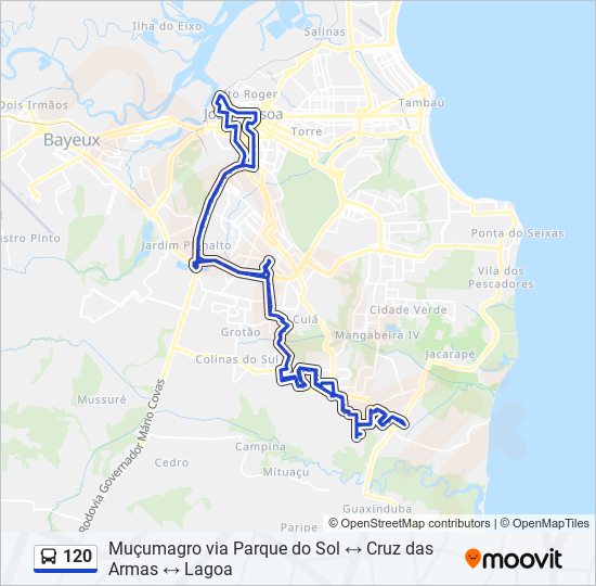 Mapa da linha 120 de ônibus