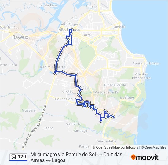 Mapa da linha 120 de ônibus