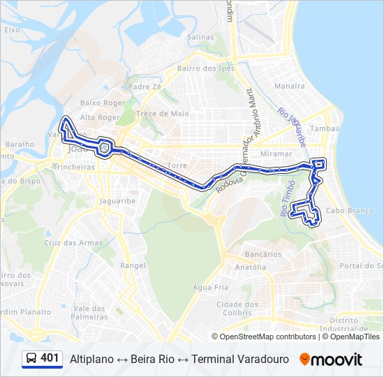 Mapa da linha 401 de ônibus