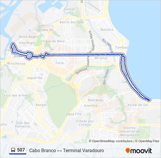 Mapa da linha 507 de ônibus