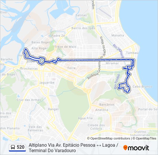 Mapa da linha 520 de ônibus