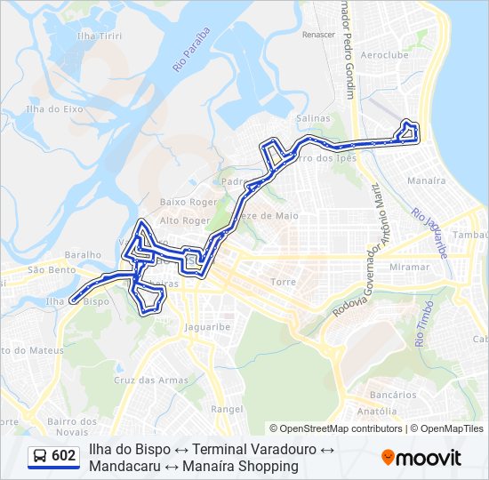 Mapa da linha 602 de ônibus