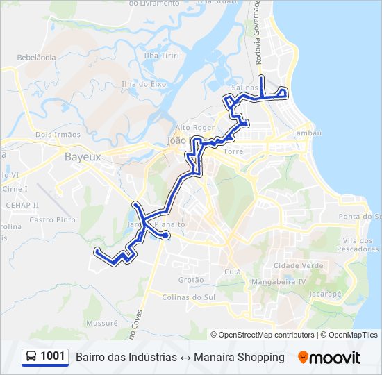 1001 bus Line Map