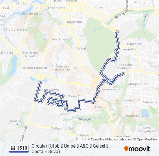 Mapa da linha 1510 de ônibus