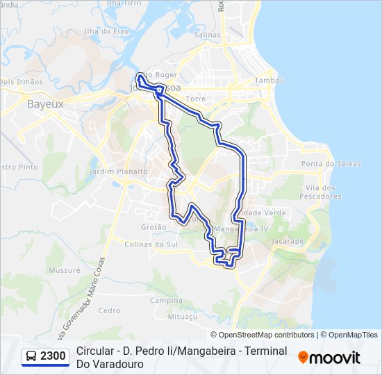 Mapa da linha 2300 de ônibus