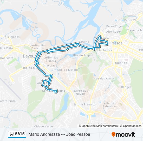 Mapa da linha 5615 de ônibus