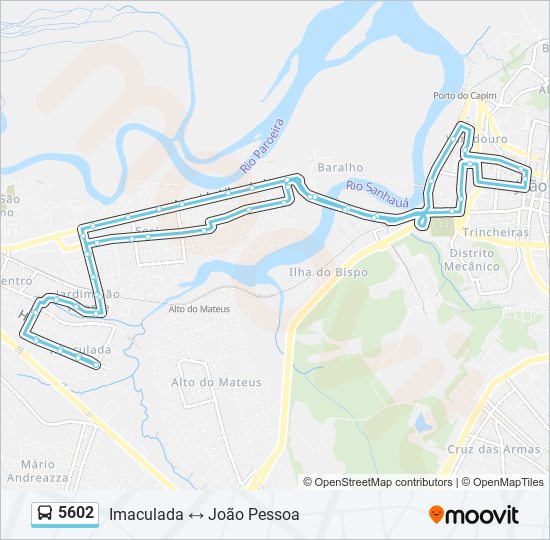 Mapa da linha 5602 de ônibus