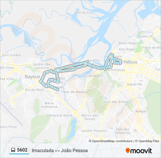 Mapa da linha 5602 de ônibus