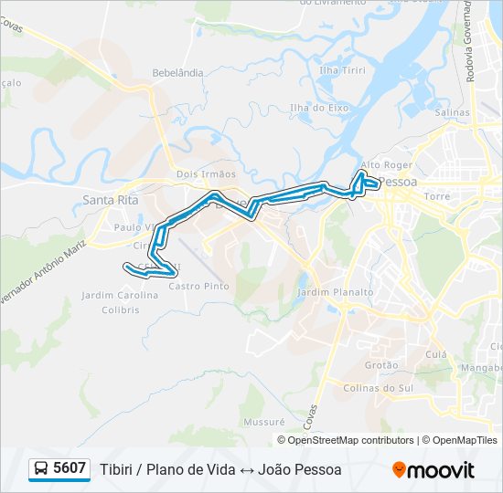 Mapa da linha 5607 de ônibus