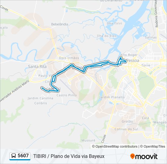 Mapa da linha 5607 de ônibus