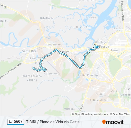 Mapa da linha 5607 de ônibus