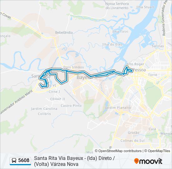 Mapa da linha 5608 de ônibus