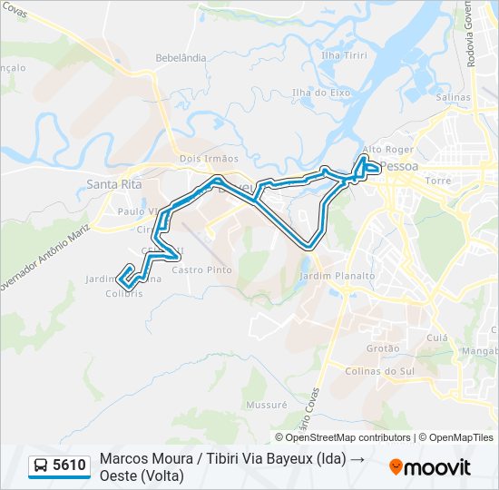 Mapa da linha 5610 de ônibus