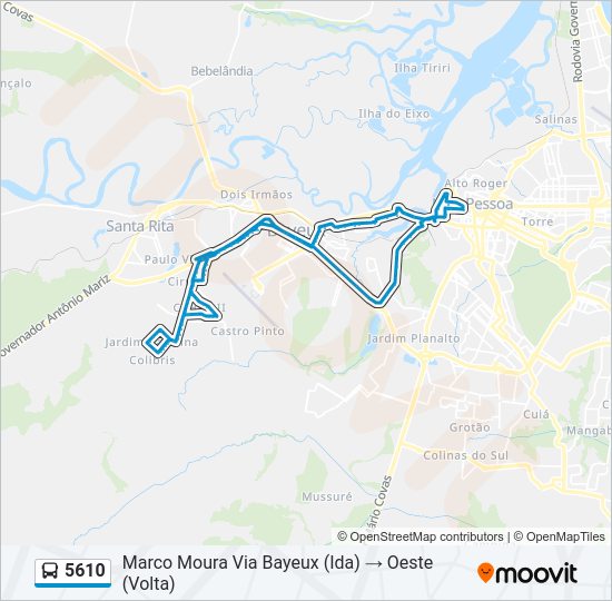 Mapa da linha 5610 de ônibus