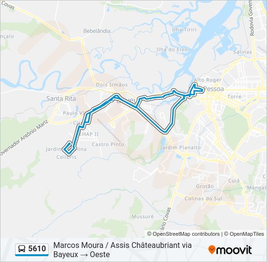 Mapa da linha 5610 de ônibus