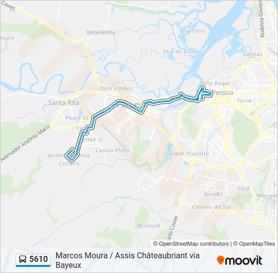 Mapa da linha 5610 de ônibus