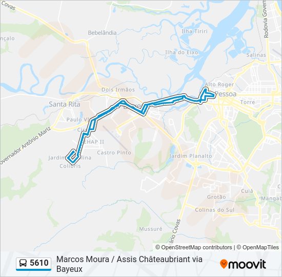 Mapa da linha 5610 de ônibus
