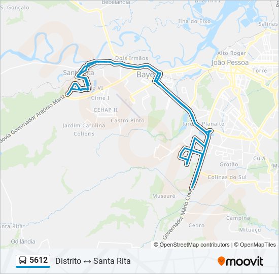 Mapa da linha 5612 de ônibus