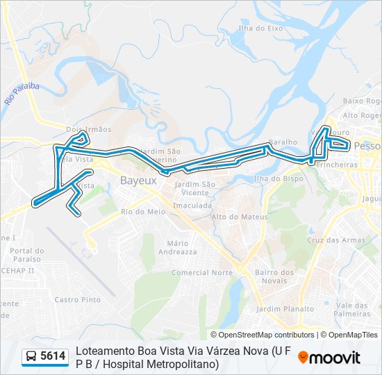 Mapa da linha 5614 de ônibus