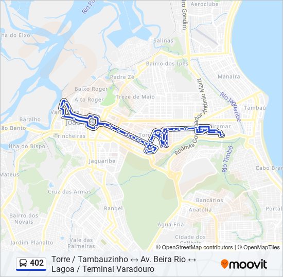 Mapa da linha 402 de ônibus