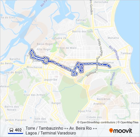 Mapa da linha 402 de ônibus