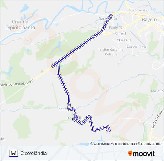 Mapa da linha CICEROLÂNDIA de ônibus