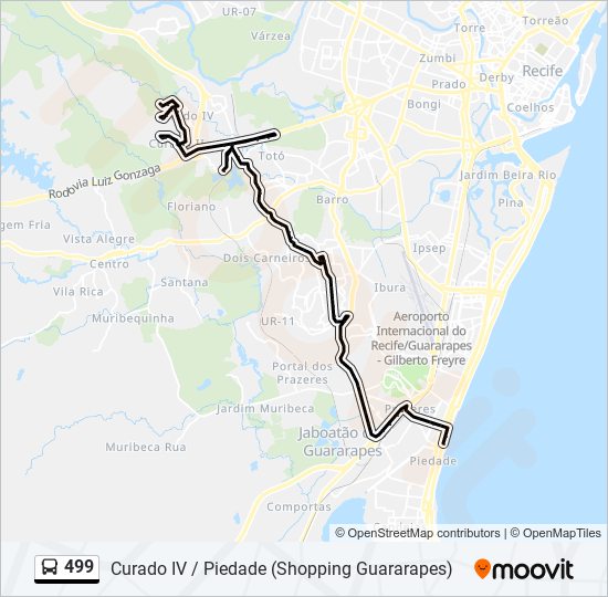 Mapa da linha 499 de ônibus