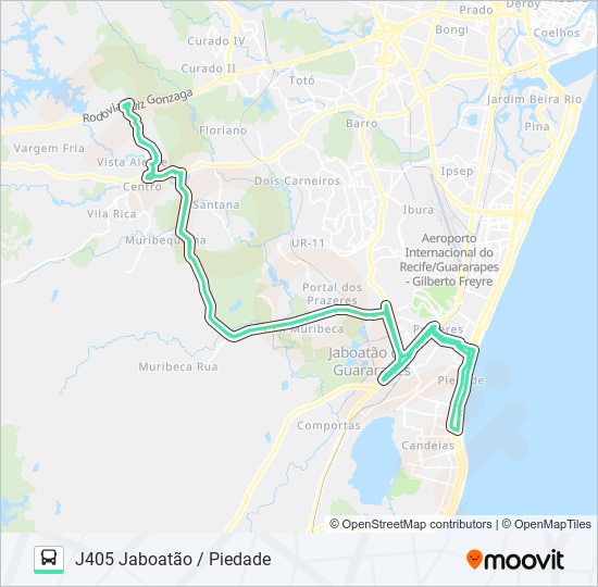 Mapa da linha J405 JABOATÃO / PIEDADE J405 JABOATÃO / PIEDADE de ônibus