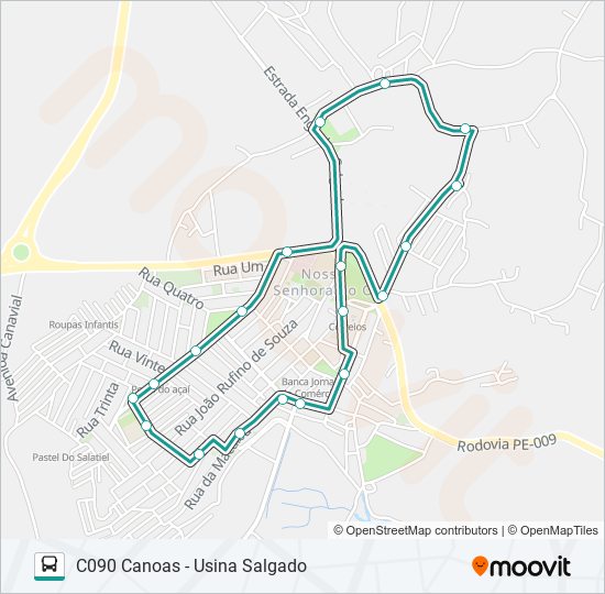 Mapa da linha C090 CANOAS - USINA SALGADO C090 CANOAS - USINA SALGADO de ônibus