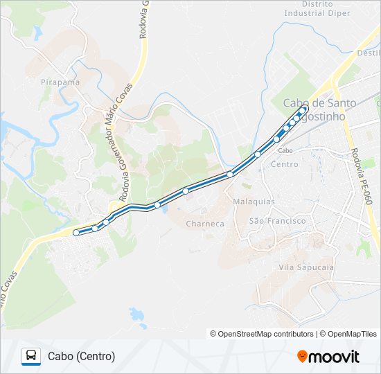 Mapa da linha 002 CABO - CHARNECA 002 CABO - CHARNECA de ônibus