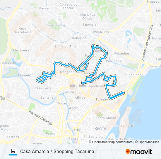 Mapa da linha C112 CASA AMARELA / SHOPPING TACARUNA de ônibus