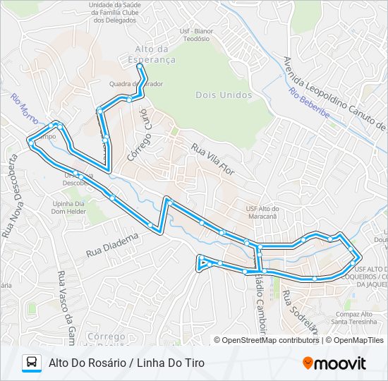 Mapa da linha C113 ALTO DO ROSÁRIO / LINHA DO TIRO de ônibus
