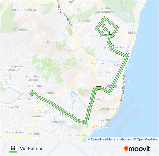 Mapa da linha 882 TI XAMBÁ / RIO DOCE (CARLOS DE LIMA CAVALCANTI) de ônibus