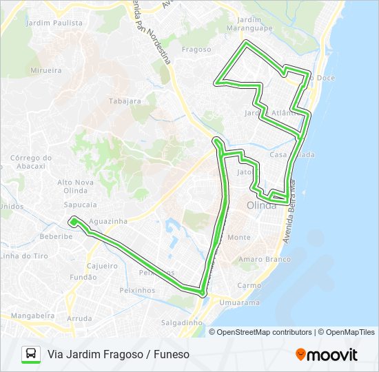 Mapa da linha 882 TI XAMBÁ / RIO DOCE (CARLOS DE LIMA CAVALCANTI) de ônibus