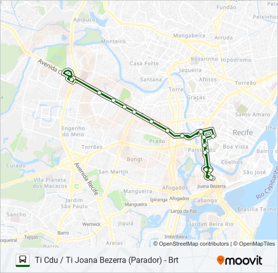 Mapa da linha 2043 TI CDU / TI JOANA BEZERRA (PARADOR) - BRT de ônibus