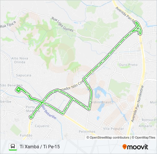 Mapa da linha 883 TI XAMBÁ / TI PE-15 de ônibus