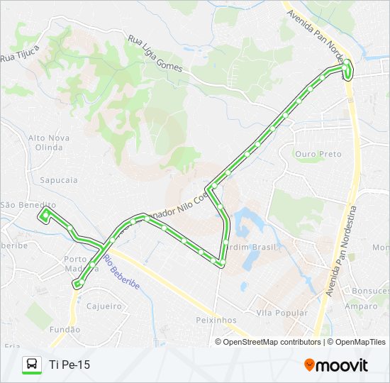 Mapa da linha 883 TI XAMBÁ / TI PE-15 de ônibus