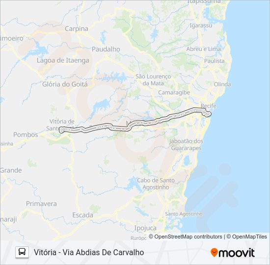 Mapa da linha 626 VITÓRIA - RECIFE (EXECUTIVO) de ônibus