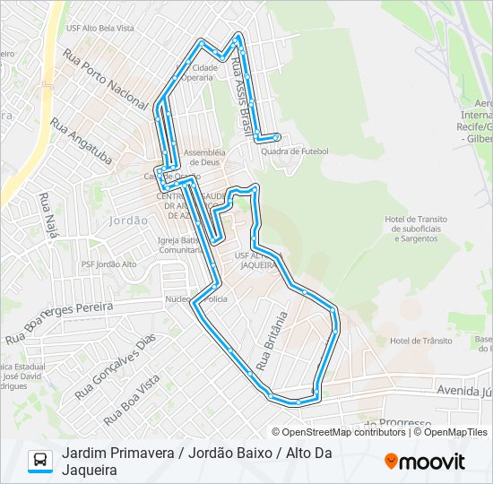 Mapa de C304 JORDÃO BAIXO / JD. PRIMAVERA / ALTO DA JAQUEIRA de autobús