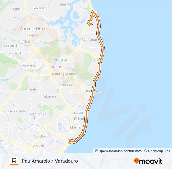 Mapa da linha 1990 PAU AMARELO / VARADOURO de ônibus