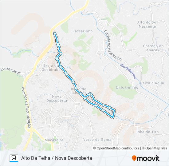 Mapa da linha C120 ALTO DA TELHA / NOVA DESCOBERTA de ônibus