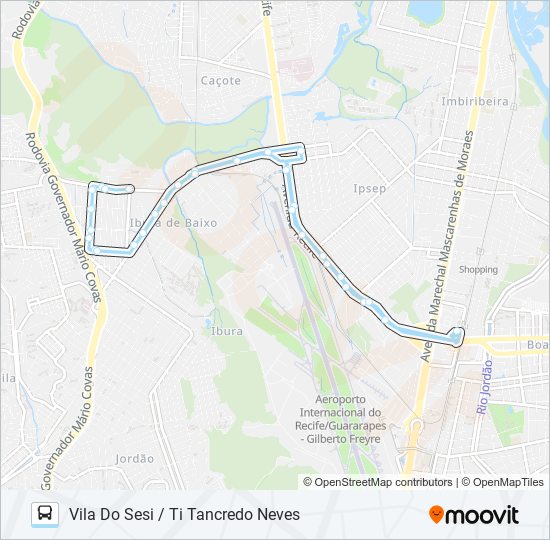 Mapa da linha 124 VILA DO SESI / TI TANCREDO NEVES de ônibus