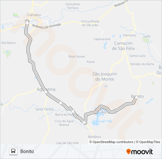Mapa da linha 806 BONITO - CARUARU de ônibus