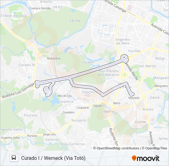 Mapa da linha 320 CURADO I / WERNECK (VIA TOTÓ) de ônibus