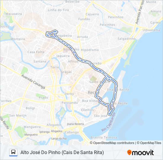 Mapa da linha 611 ALTO JOSÉ DO PINHO (CAIS DE SANTA RITA) de ônibus