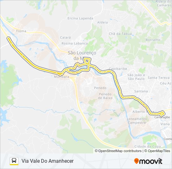Mapa da linha 2420 MURIBARA / TI CAMARAGIBE de ônibus