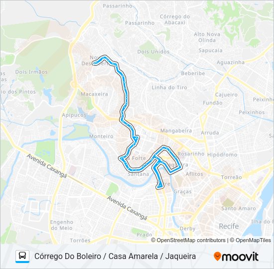 Mapa da linha C105 CÓRREGO DO BOLEIRO / CASA AMARELA / JAQUEIRA de ônibus