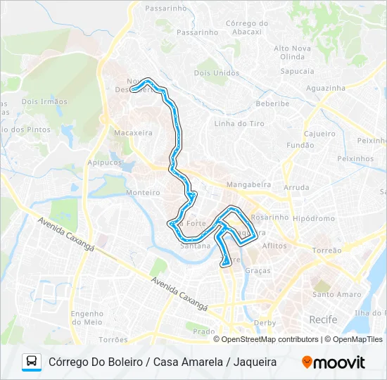 C105 CÓRREGO DO BOLEIRO / CASA AMARELA / JAQUEIRA Bus Line Map