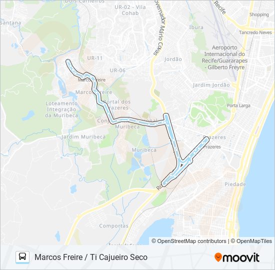 Mapa da linha 164 MARCOS FREIRE / TI CAJUEIRO SECO de ônibus