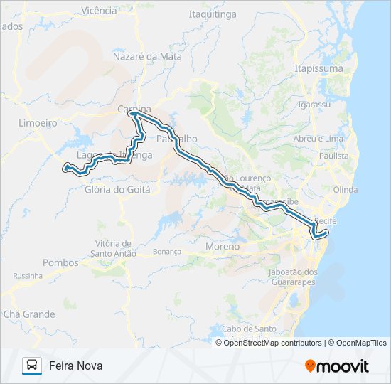 Mapa da linha 023 RECIFE - FEIRA NOVA de ônibus